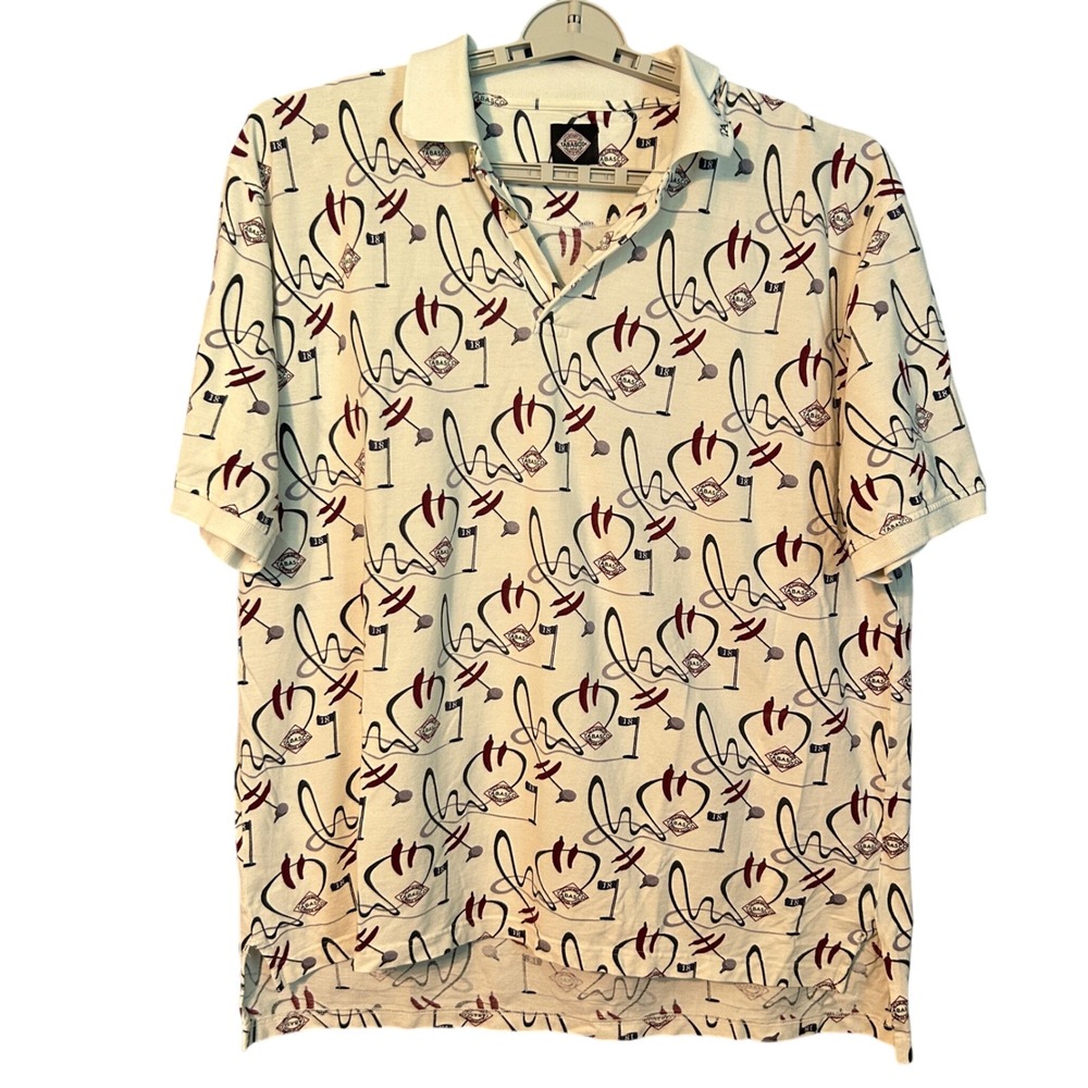 Vtg Tabasco Mens Golf Flag Polo Shirt XL Retro All Over Print Grandpacore Kisch